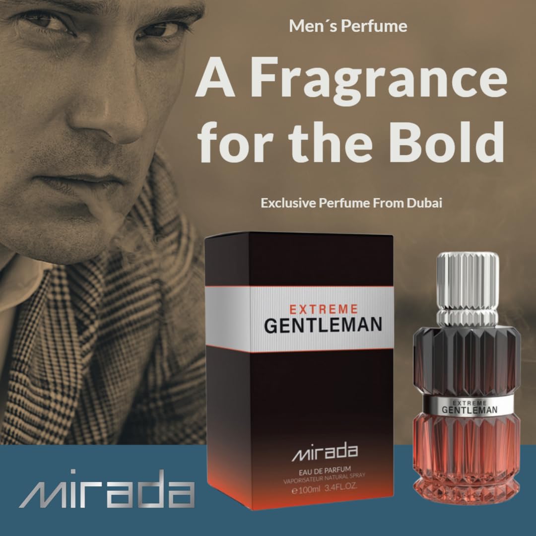 MIRADA Gentleman Extreme, Men's Eau de Parfum (EDP) 3.4 FL. Oz (100ml), Men’s Perfume with Notes of Sea Notes, Grapefruit, Lime, Mandarin Orange, Jasmine, Bay Leaf, Ambergris, Guaiac Wood, Oakmoss