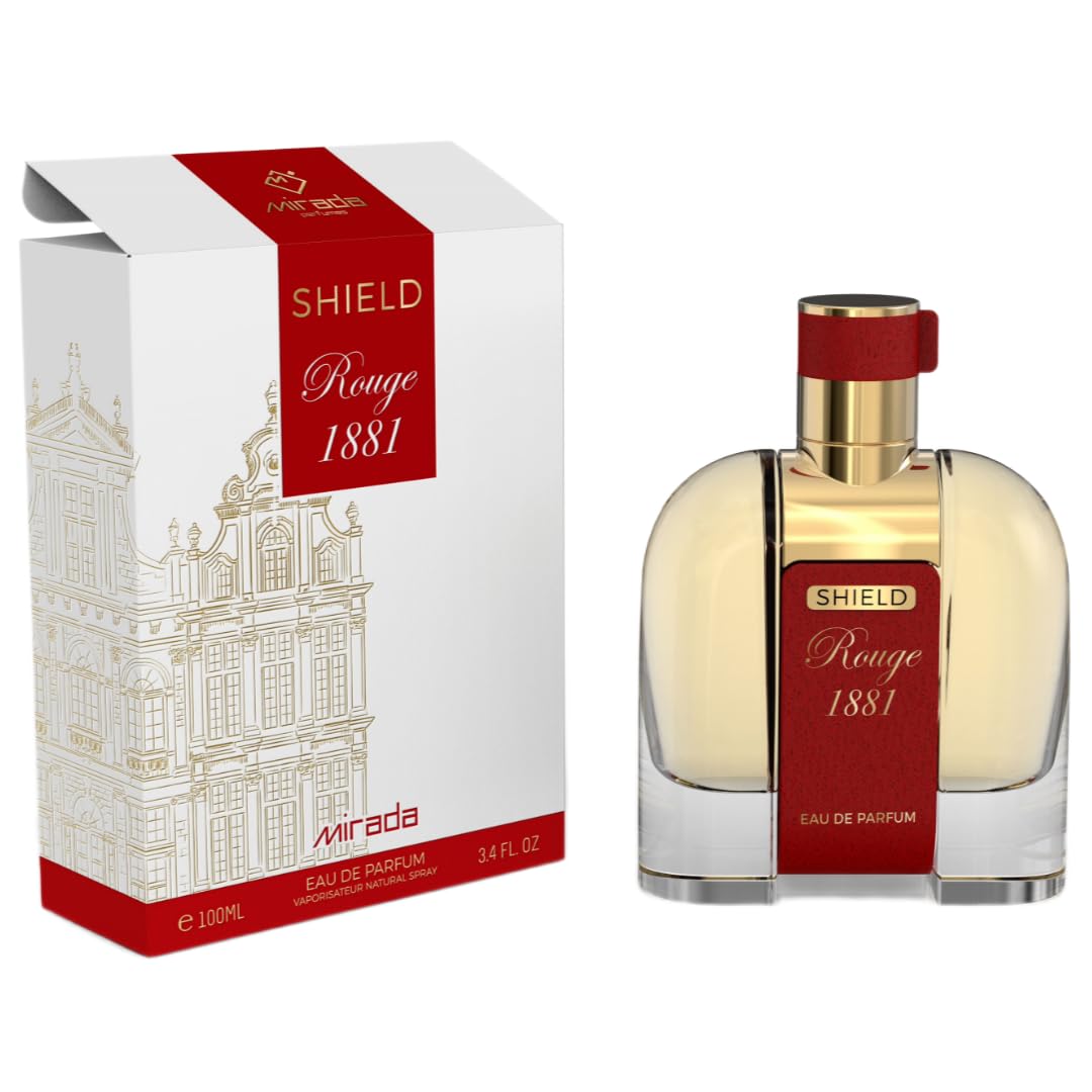 MIRADA Shield Rouge 1881, Unisex Eau de Parfum (EDP) 3.4 FL. Oz (100ml), Unisex Perfume with Notes of Saffron, Jasmine, Rose, Amberwood, Ambergris, Fir Resin, Cedar