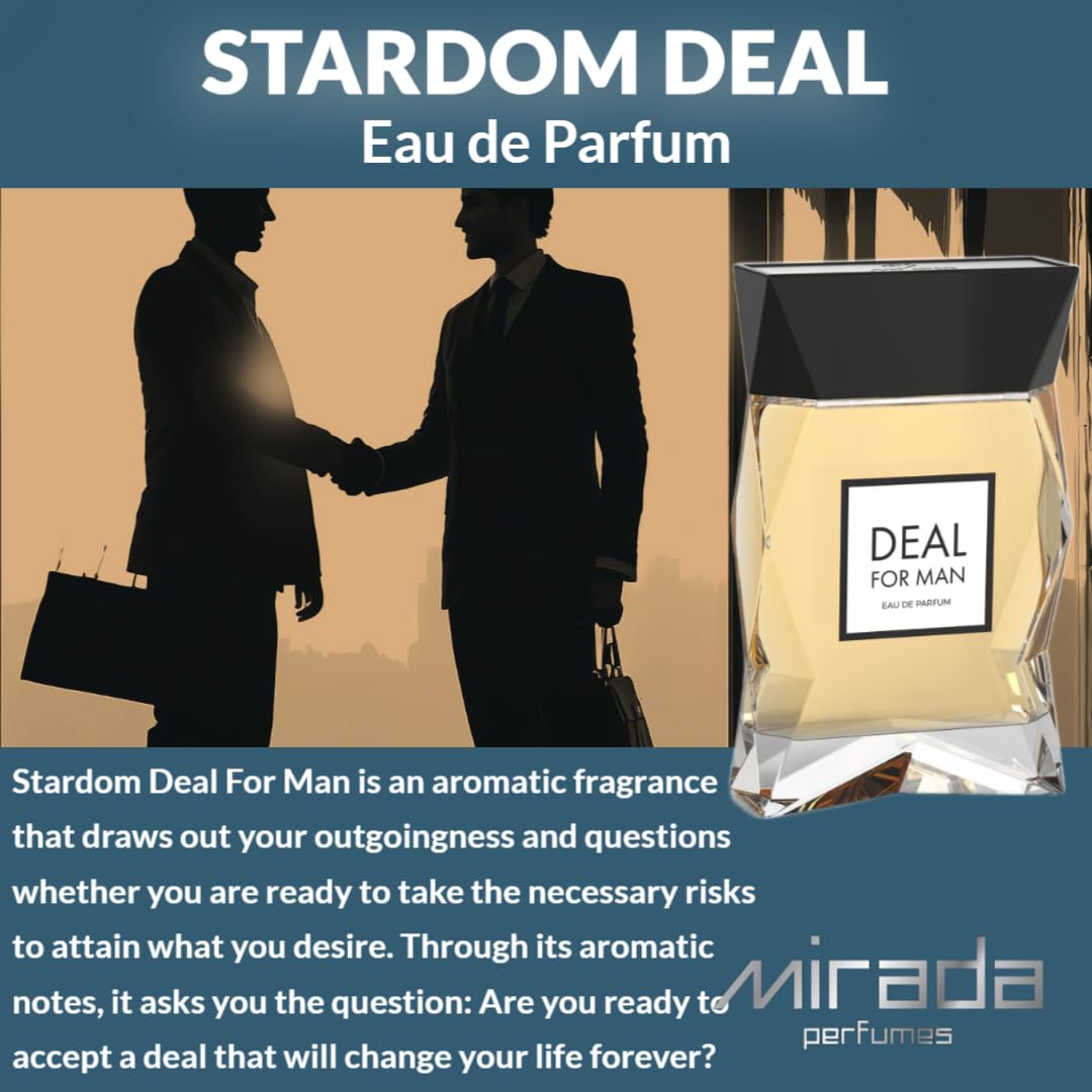 MIRADA Stardom Deal, Men's Eau de Parfum (EDP) 3.4 FL. Oz (100ml), Men’s Perfume with Notes of Almond, Spices, Lavender, Bergamot, Rosemary, Thyme, Cherry, Vanilla, Incense, Bulgarian, Rose, Leather