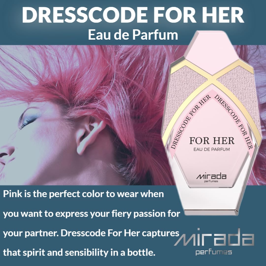 MIRADA Dresscode For Her, Women's Eau de Parfum (EDP) 2.8 FL. Oz (85ml), Women’s Perfume with Notes of Strawberry, Raspberry, Blackberry, Sour Cherry, Black Currant, Mandarin Orange, Lemon, Violet