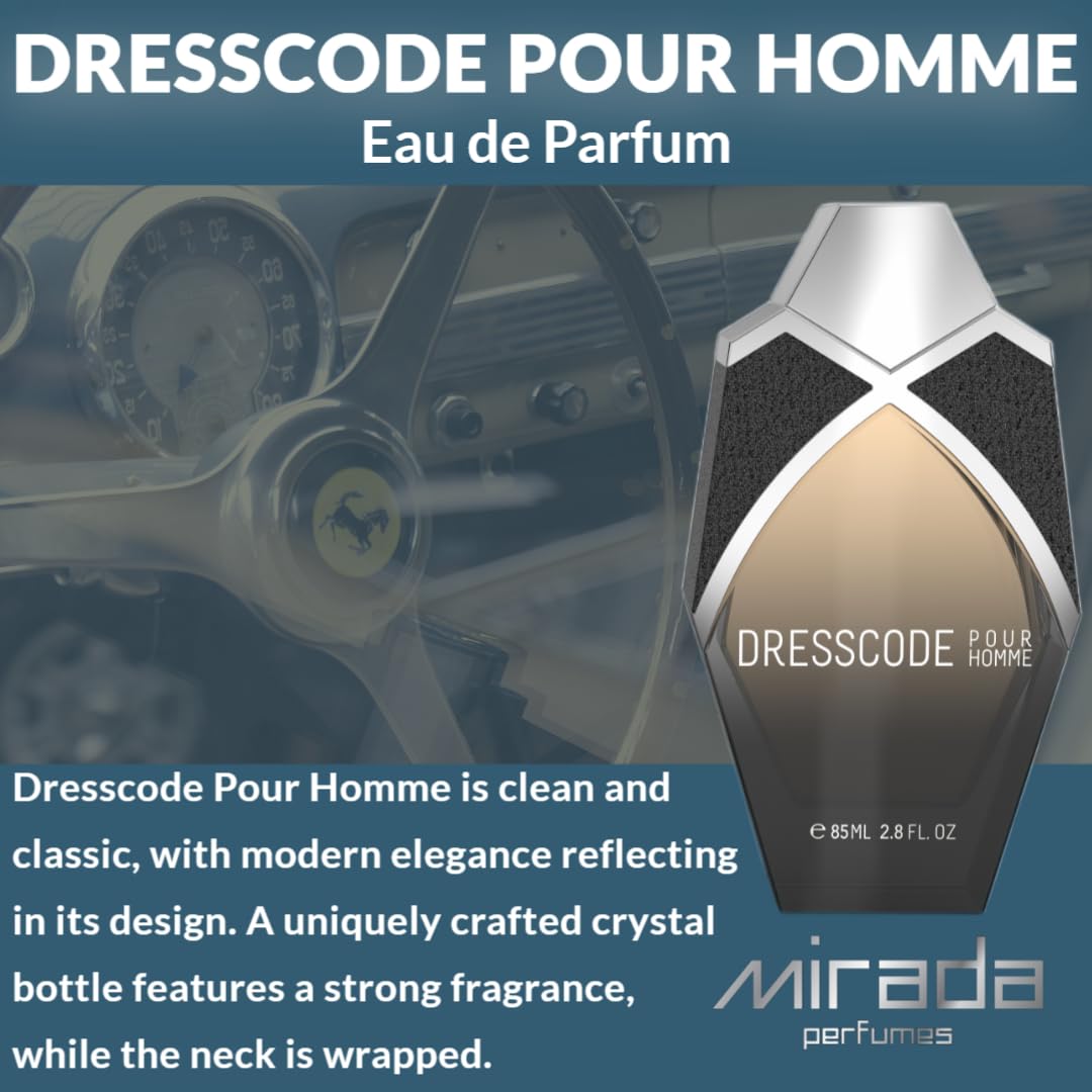 MIRADA Dresscode Pour Homme, Men's Eau de Parfum (EDP) 2.8 FL. Oz (85ml), Men’s Perfume with Notes of Citrus, Galbanum, Sandalwood, Peppery, Green, Patchouli, Oakmoss, Vetiver, Musk