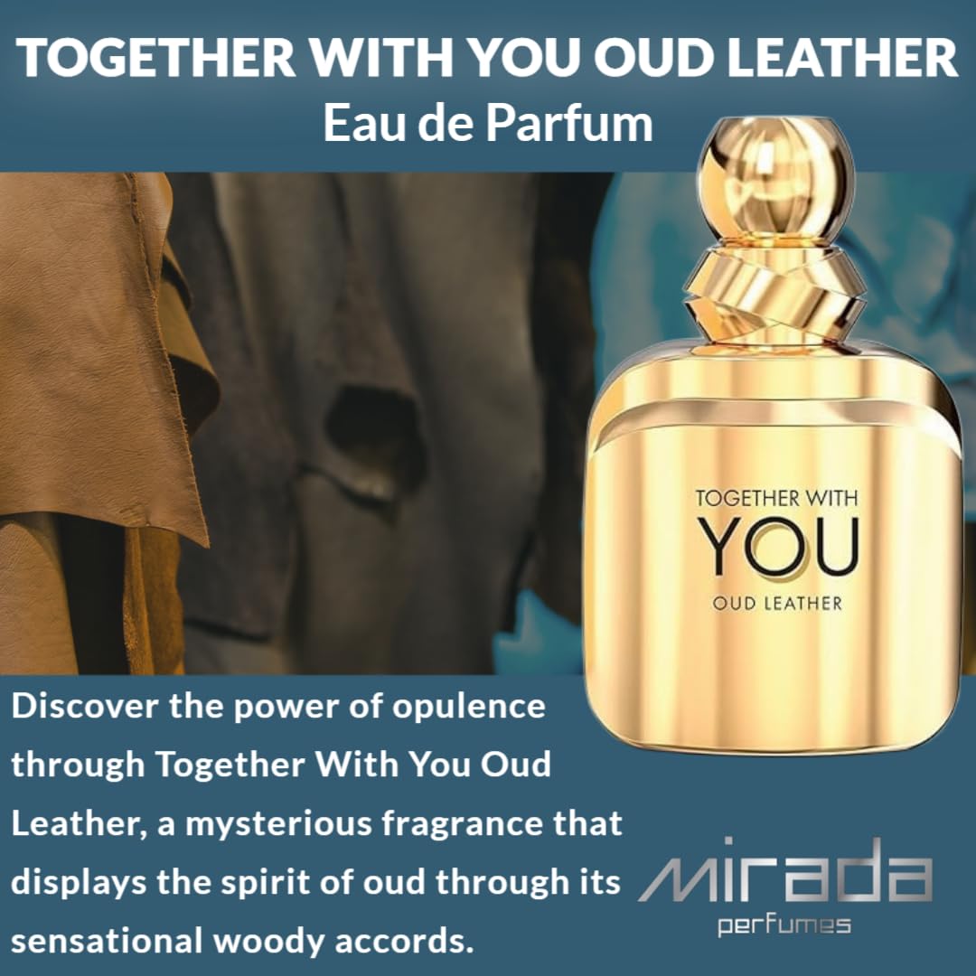 MIRADA Together With You Oud Leather, Men's Eau de Parfum (EDP) 3.4 FL. Oz (100ml), Men’s Perfume with Notes of Spices, Chestnut, Elemi, Sage, Lavender, Vanilla, Tonka Bean, Leather