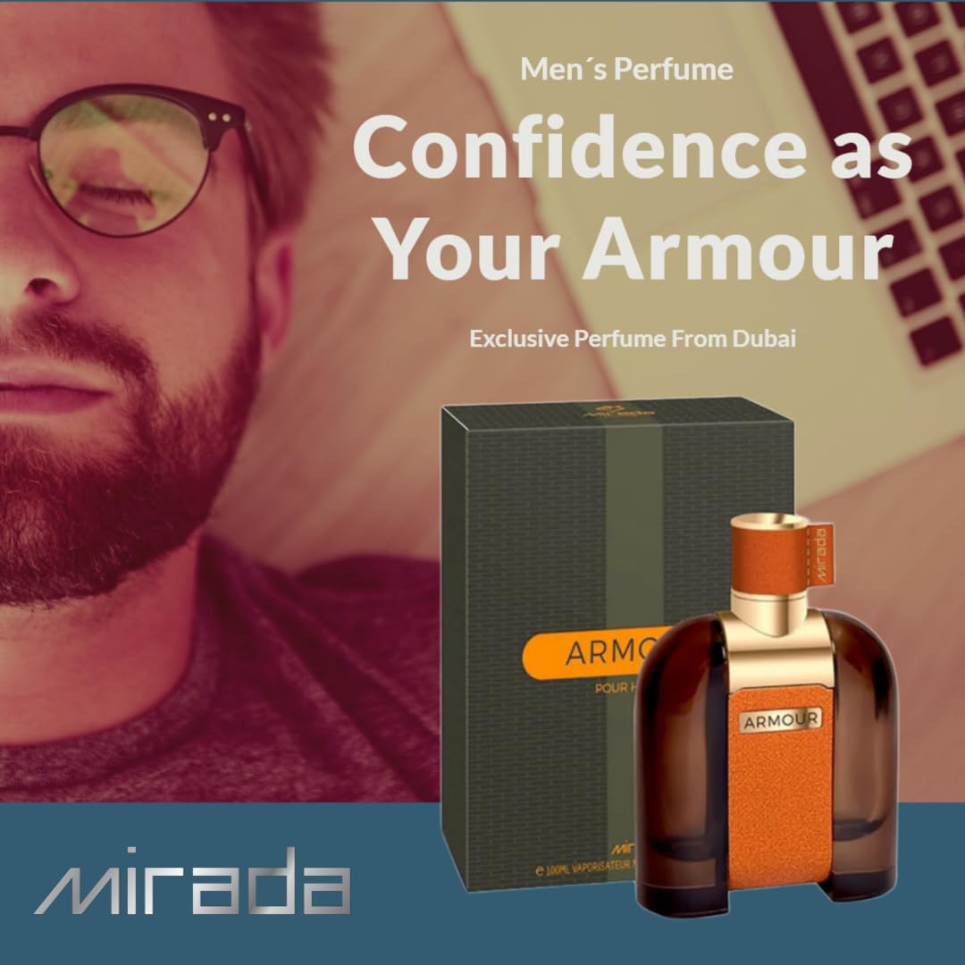 MIRADA Armour, Men's Eau de Parfum (EDP) 3.4 FL. Oz (100ml), Men’s Perfume with Notes of Cardamom, Leather, Jasmine, Patchouli, Amber, Moss