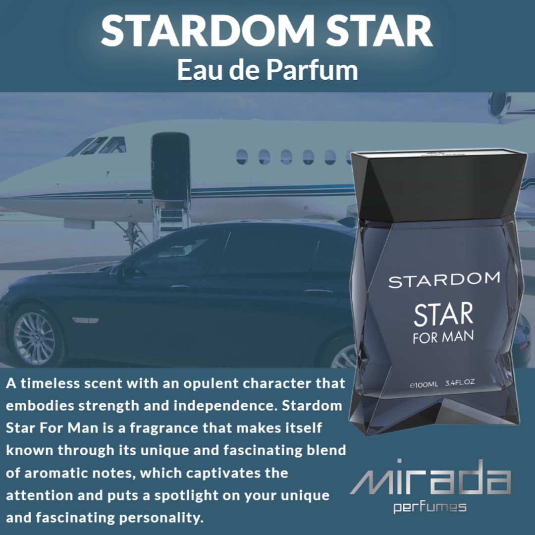 MIRADA Stardom Star, Men's Eau de Parfum (EDP) 3.4 FL. Oz (100ml), Men’s Perfume with Notes of Lemon, Lime, Grapefruit, Mint, Pink Pepper, Ginger, Nutmeg, Jasmine, Incense, Vetiver, Cedar, Sandalwood