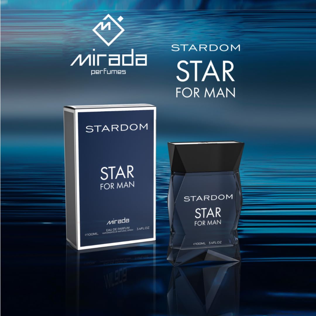 MIRADA Stardom Star, Men's Eau de Parfum (EDP) 3.4 FL. Oz (100ml), Men’s Perfume with Notes of Lemon, Lime, Grapefruit, Mint, Pink Pepper, Ginger, Nutmeg, Jasmine, Incense, Vetiver, Cedar, Sandalwood