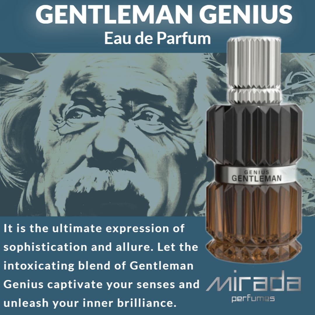 MIRADA Gentleman Genius, Men's Eau de Parfum (EDP) 3.4 FL. Oz (100ml), Men’s Perfume with Notes of Bergamot, Black Pepper, Lavender, Orris, Cloves, Cinnamon, Vanilla Husk, Tonka Bean, Tolu Balsam