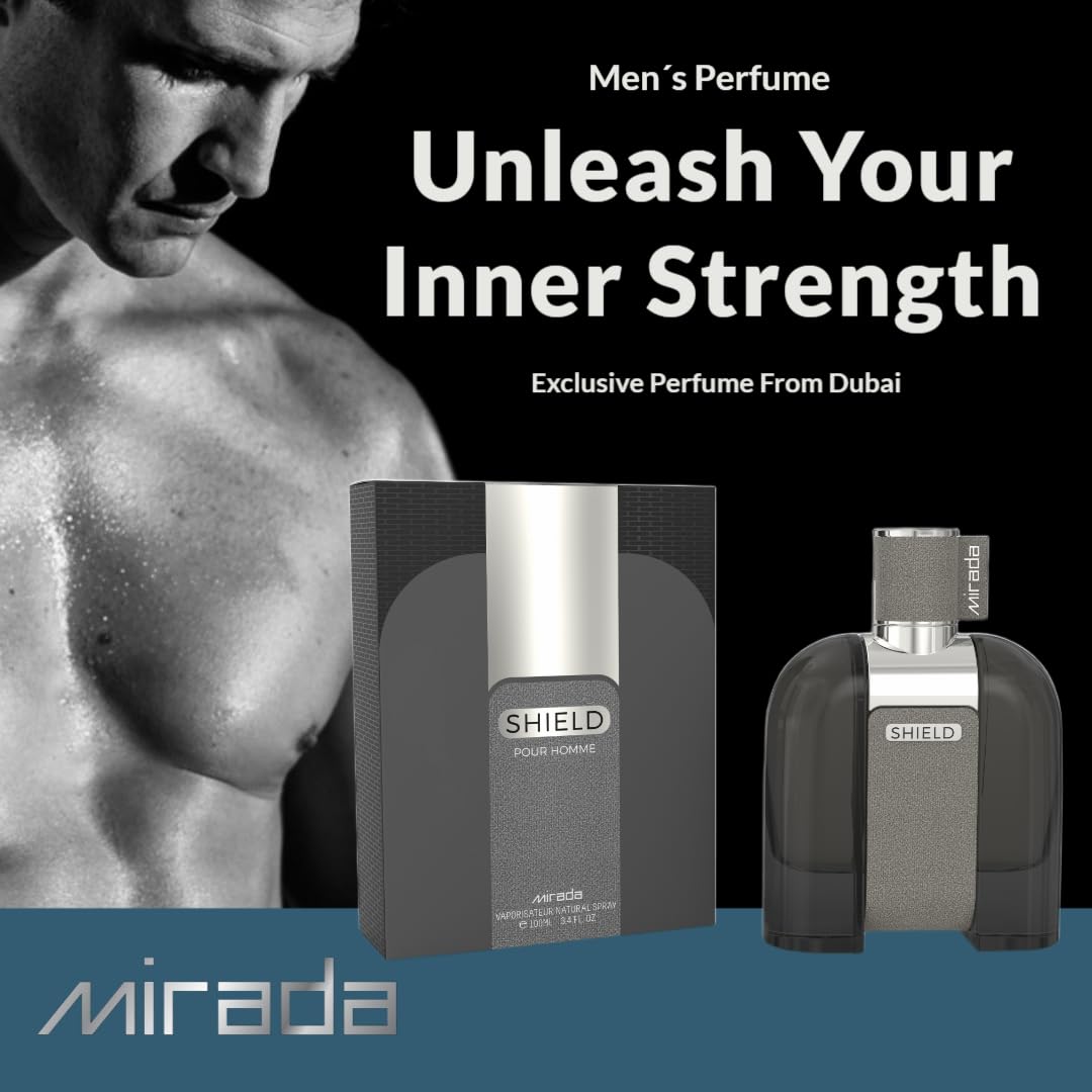 MIRADA Shield, Men's Eau de Parfum (EDP) 3.4 FL. Oz (100ml), Men’s Perfume with Notes of Citrus, Grapefruit, Spicy, Herbal, Woody, Patchouli, Vetiver, Amber