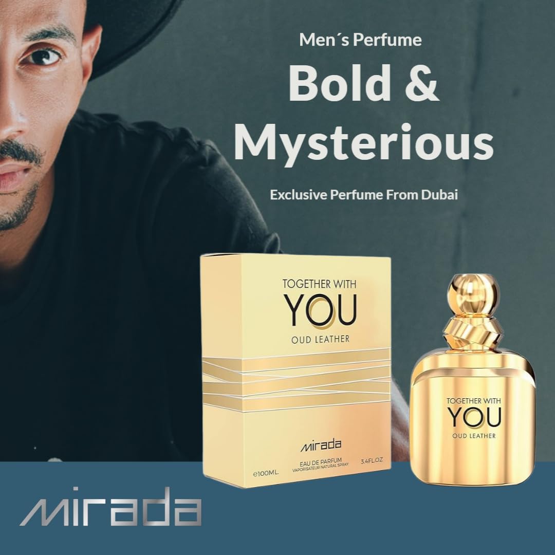 MIRADA Together With You Oud Leather, Men's Eau de Parfum (EDP) 3.4 FL. Oz (100ml), Men’s Perfume with Notes of Spices, Chestnut, Elemi, Sage, Lavender, Vanilla, Tonka Bean, Leather