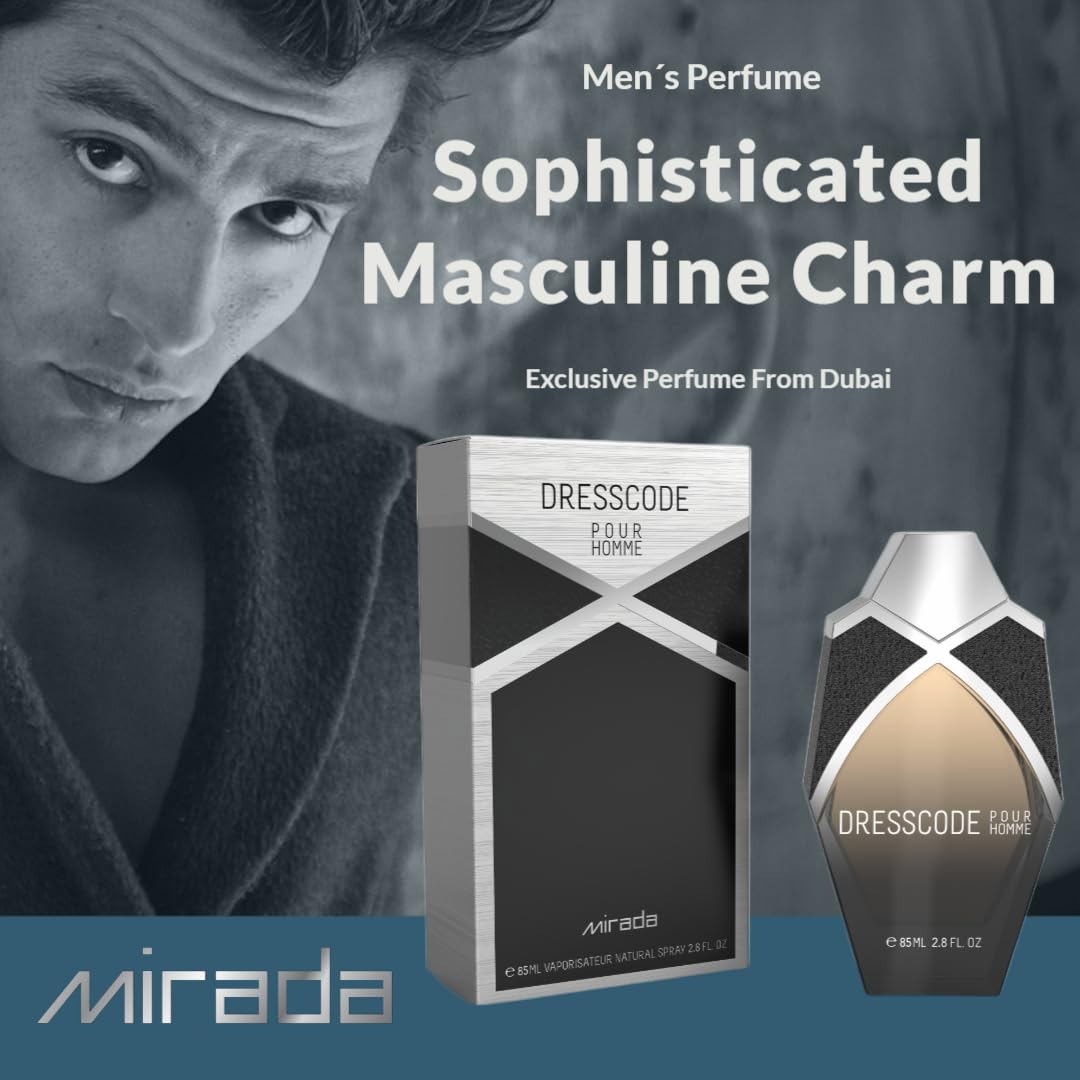 MIRADA Dresscode Pour Homme, Men's Eau de Parfum (EDP) 2.8 FL. Oz (85ml), Men’s Perfume with Notes of Citrus, Galbanum, Sandalwood, Peppery, Green, Patchouli, Oakmoss, Vetiver, Musk