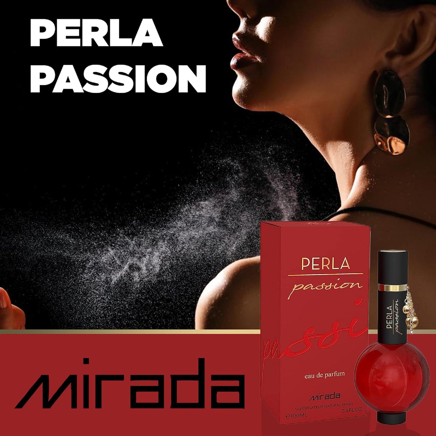 MIRADA Perla Passion, Women's Eau de Parfum (EDP) 3.4 FL. Oz (100ml), Women’s Perfume with Notes of Pear, Grapefruit, Currant, Pink Pepper, Heliotrope, Pineapple, Rose, Jasmine, Vanilla, Patchouli