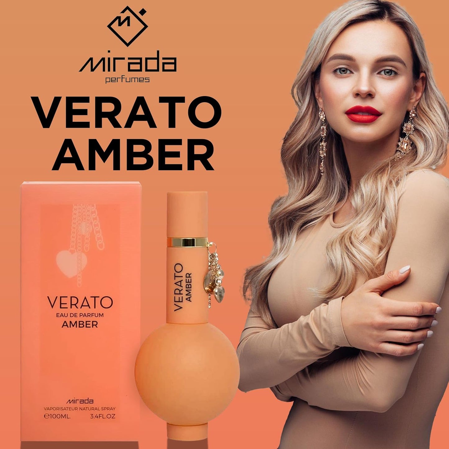 MIRADA Verato Amber, Women's Eau de Parfum (EDP) 3.4 FL. Oz (100ml), Women’s Perfume with Notes of Ylang-Ylang, White Flowers, Frangipani, Amber, Musk, Vanilla, Cedar, Cashmeran