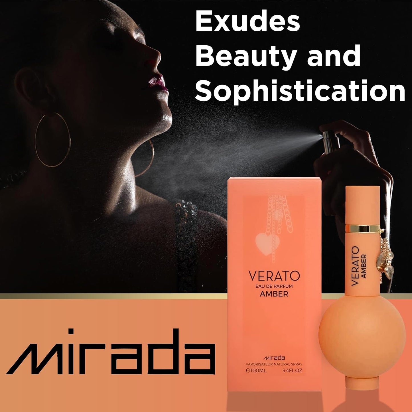 MIRADA Verato Amber, Women's Eau de Parfum (EDP) 3.4 FL. Oz (100ml), Women’s Perfume with Notes of Ylang-Ylang, White Flowers, Frangipani, Amber, Musk, Vanilla, Cedar, Cashmeran