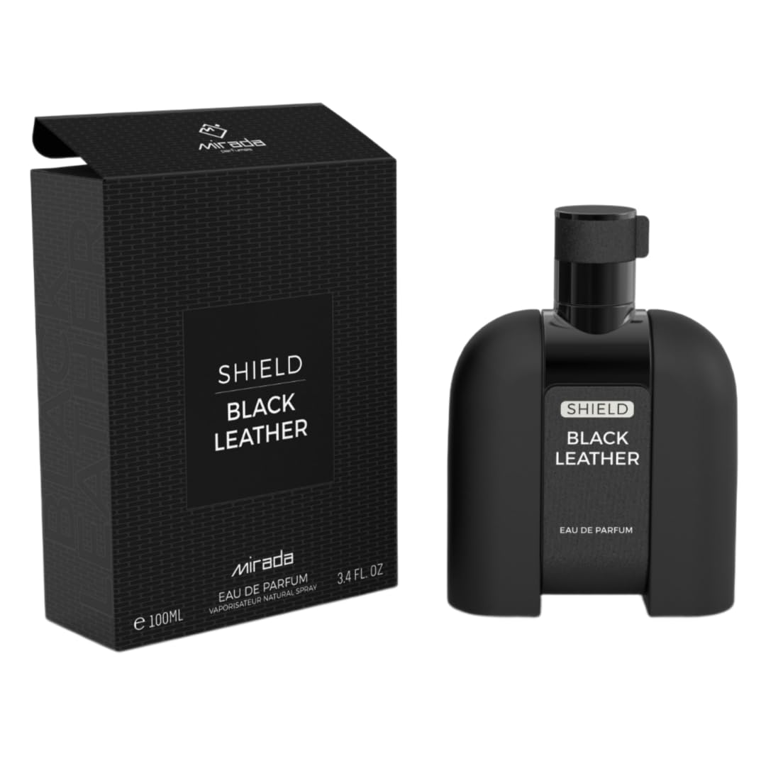 MIRADA Shield Black Leather, Men's Eau de Parfum (EDP) 3.4 FL. Oz (100ml), Men’s Perfume with Notes of Cardamom, Leather, Jasmine, Patchouli, Amber and Moss